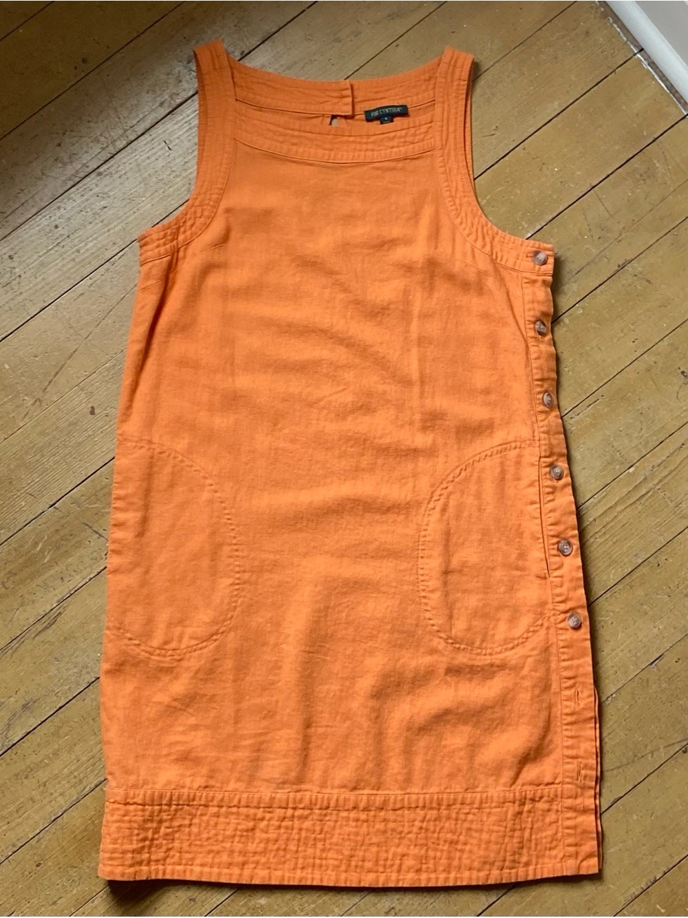 Lovely orange linen sleeveless summer dress with pockets